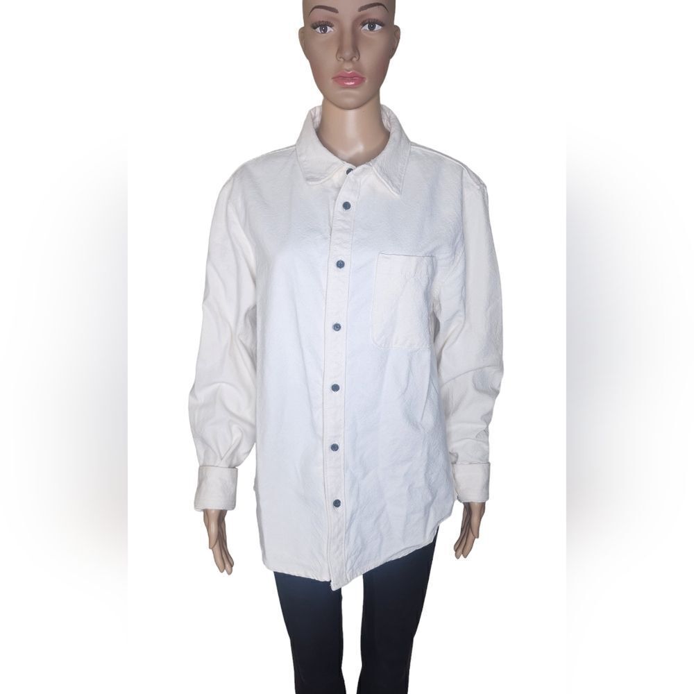 Everlane women's cream organic cotton buttoned down denim boyfriend jacket Sz S